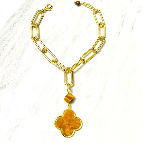 Anita K Tiger’s Eye Clover Paperclip Bracelet - Picture 1 of 1